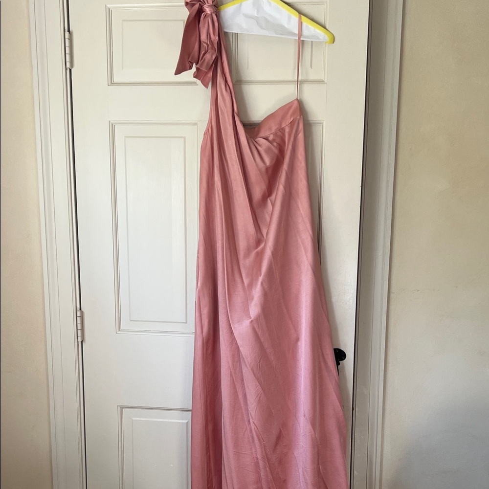 Sleeveless One-Shoulder Pink Evening Dress